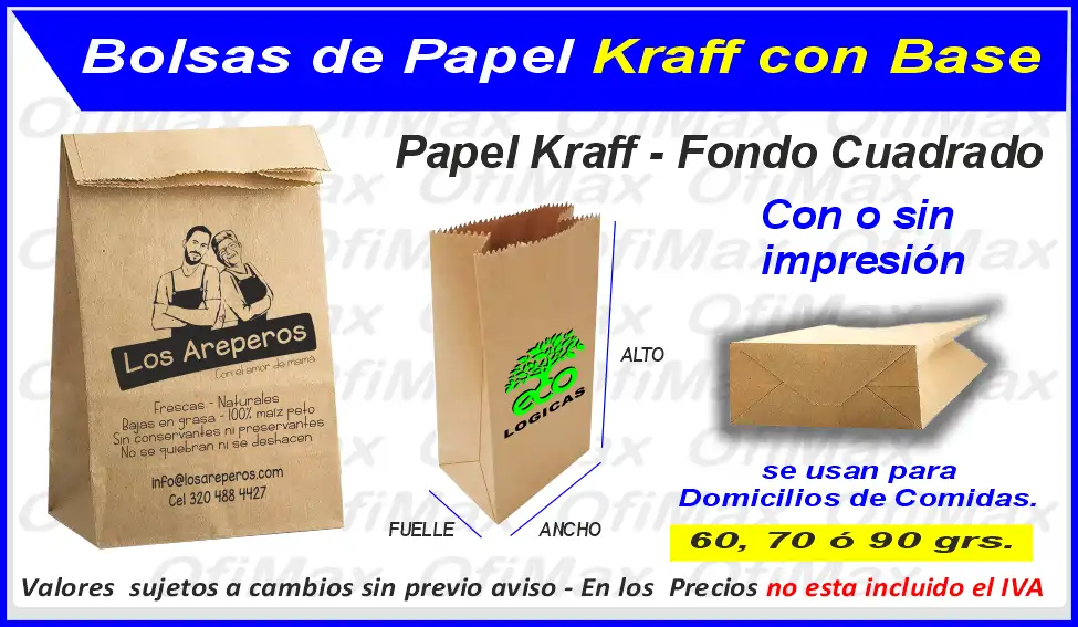 bolsa Ecologicas de papel kraft con base, bogota, colombia